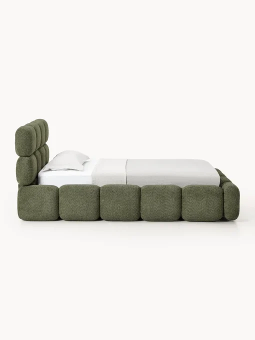 Camas Individuales|Camas Tapizadas>Westwing Collection Cama individual tapizada en borreguillo bouclé con espacio de almacenamiento Tayla Borreguillo bouclé verde oscuro