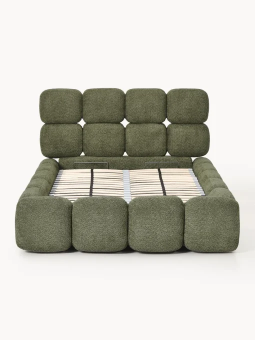Camas Individuales|Camas Tapizadas>Westwing Collection Cama individual tapizada en borreguillo bouclé con espacio de almacenamiento Tayla Borreguillo bouclé verde oscuro