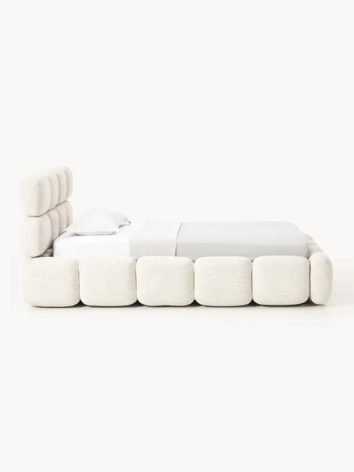 Camas Individuales|Camas Tapizadas>Westwing Collection Cama individual tapizada en borreguillo bouclé con espacio de almacenamiento Tayla Borreguillo bouclé beige claro