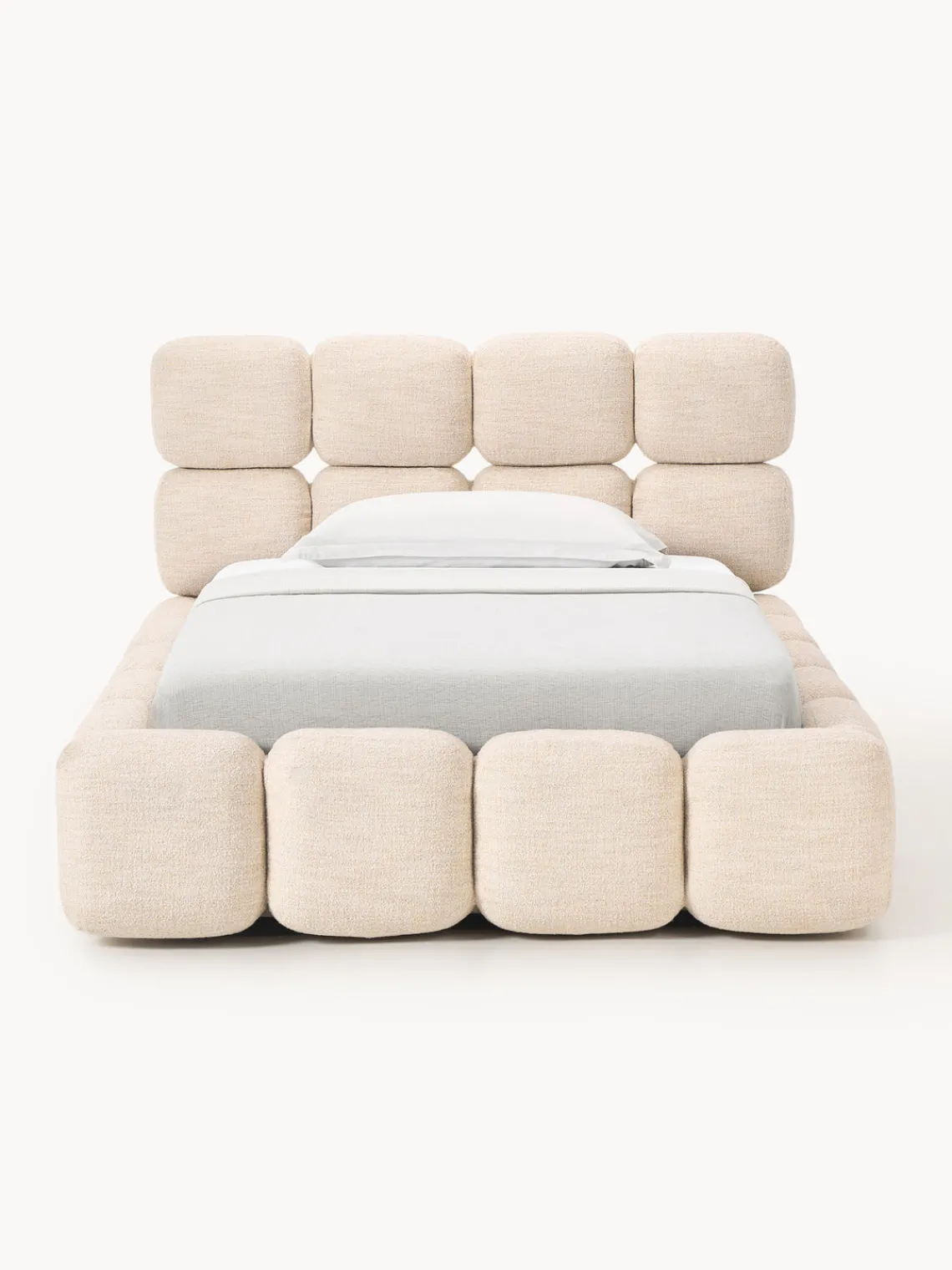 Camas Individuales|Camas Tapizadas>Westwing Collection Cama individual tapizada en borreguillo bouclé Tayla Borreguillo bouclé melocotón