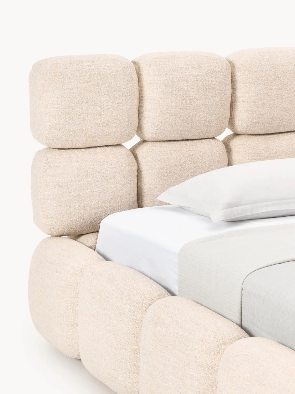 Camas Individuales|Camas Tapizadas>Westwing Collection Cama individual tapizada en borreguillo bouclé Tayla Borreguillo bouclé melocotón