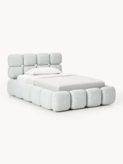 Camas Individuales|Camas Tapizadas>Westwing Collection Cama individual tapizada en borreguillo bouclé con espacio de almacenamiento Tayla Borreguillo bouclé azul claro