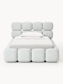 Camas Individuales|Camas Tapizadas>Westwing Collection Cama individual tapizada en borreguillo bouclé con espacio de almacenamiento Tayla Borreguillo bouclé azul claro