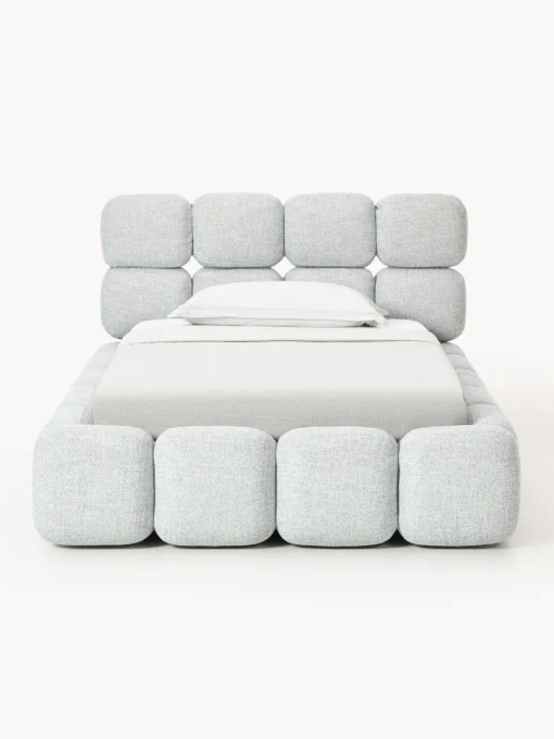 Camas Individuales|Camas Tapizadas>Westwing Collection Cama individual tapizada en borreguillo bouclé con espacio de almacenamiento Tayla Borreguillo bouclé azul claro