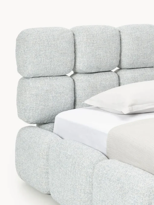 Camas Individuales|Camas Tapizadas>Westwing Collection Cama individual tapizada en borreguillo bouclé con espacio de almacenamiento Tayla Borreguillo bouclé azul claro