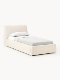Camas Individuales|Camas Tapizadas>Westwing Collection Cama individual tapizada Cloud Tejido aterciopelado beige claro