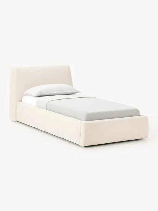 Camas Individuales|Camas Tapizadas>Westwing Collection Cama individual tapizada Cloud Tejido aterciopelado beige claro