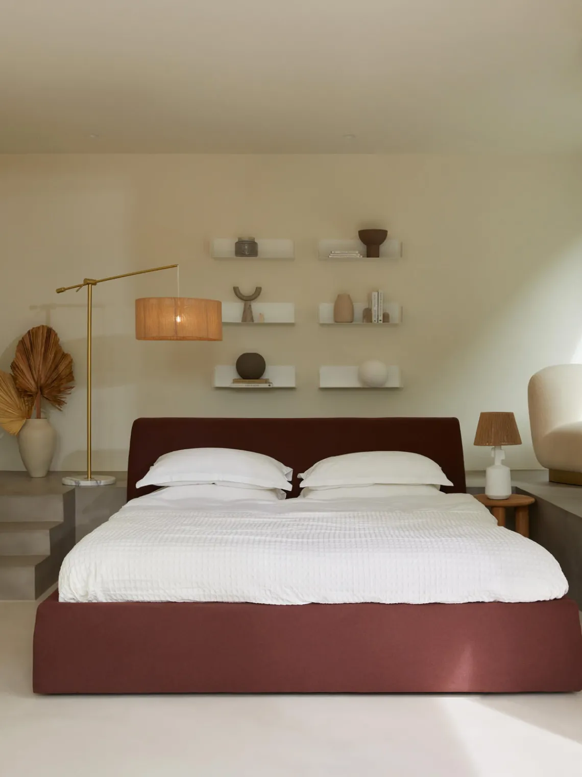 Camas Tapizadas|Camas>Westwing Collection Cama tapizada Cloud Tejido fino rojo vino