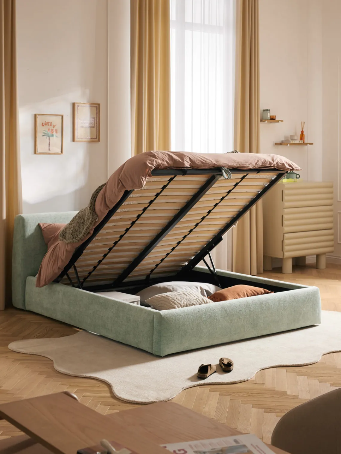 Online Cama tapizada con espacio de almacenamiento Cloud Camas Tapizadas|Camas