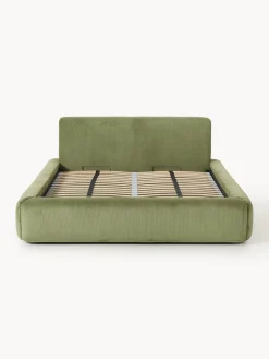 Camas Tapizadas|Camas></noscript>Westwing Collection Cama tapizada con espacio de almacenamiento Melva Pana verde oliva