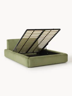 Camas Tapizadas|Camas></noscript>Westwing Collection Cama tapizada con espacio de almacenamiento Melva Pana verde oliva