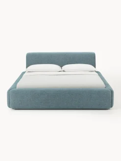 Camas Tapizadas|Camas>Westwing Collection Cama tapizada con espacio de almacenamiento Melva Tejido azul petróleo