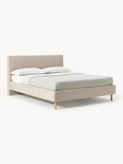 Camas Tapizadas|Camas>Westwing Collection Cama tapizada con patas de madera Giulia Tejido beige claro, madera de haya