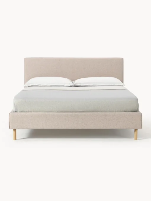 Camas Tapizadas|Camas>Westwing Collection Cama tapizada con patas de madera Giulia Tejido beige claro, madera de haya