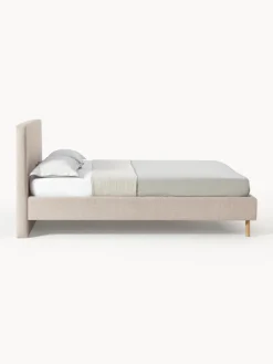Camas Tapizadas|Camas></noscript>Westwing Collection Cama tapizada con patas de madera Giulia Tejido beige claro, madera de haya