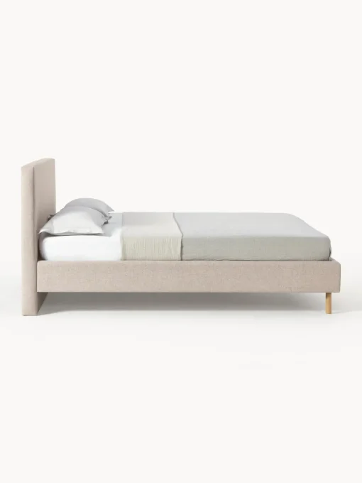 Camas Tapizadas|Camas>Westwing Collection Cama tapizada con patas de madera Giulia Tejido beige claro, madera de haya
