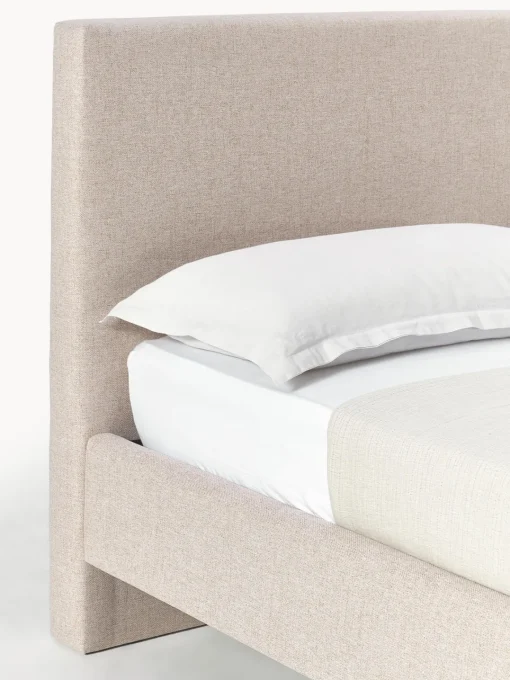 Camas Tapizadas|Camas>Westwing Collection Cama tapizada con patas de madera Giulia Tejido beige claro, madera de haya