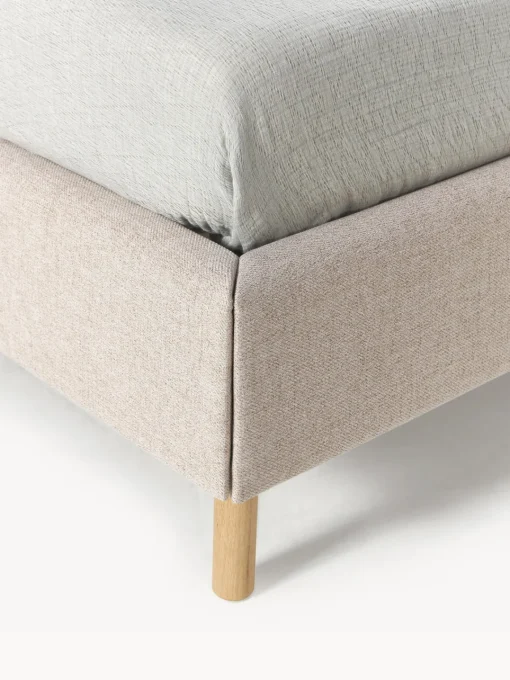 Camas Tapizadas|Camas>Westwing Collection Cama tapizada con patas de madera Giulia Tejido beige claro, madera de haya