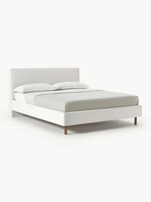 Camas Tapizadas|Camas>Westwing Collection Cama tapizada con patas de madera Giulia Tejido jaspeado Off White, madera de haya lacada en marrón oscuro