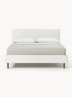 Camas Tapizadas|Camas></noscript>Westwing Collection Cama tapizada con patas de madera Giulia Tejido jaspeado Off White, madera de haya lacada en marrón oscuro