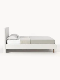 Camas Tapizadas|Camas></noscript>Westwing Collection Cama tapizada con patas de madera Giulia Tejido jaspeado Off White, madera de haya lacada en marrón oscuro