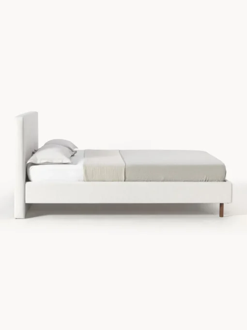 Camas Tapizadas|Camas>Westwing Collection Cama tapizada con patas de madera Giulia Tejido jaspeado Off White, madera de haya lacada en marrón oscuro