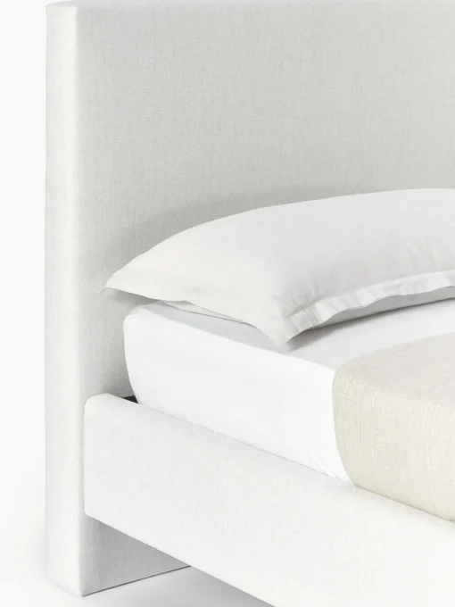Camas Tapizadas|Camas>Westwing Collection Cama tapizada con patas de madera Giulia Tejido jaspeado Off White, madera de haya lacada en marrón oscuro