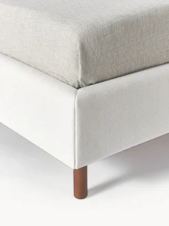 Camas Tapizadas|Camas></noscript>Westwing Collection Cama tapizada con patas de madera Giulia Tejido jaspeado Off White, madera de haya lacada en marrón oscuro