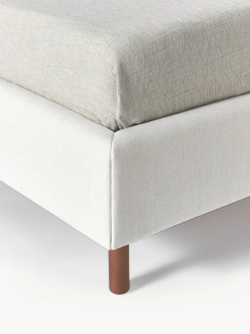 Camas Tapizadas|Camas>Westwing Collection Cama tapizada con patas de madera Giulia Tejido jaspeado Off White, madera de haya lacada en marrón oscuro