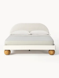 Camas Tapizadas|Camas></noscript>Westwing Collection Cama tapizada con patas esféricas de madera Rena Tejido grueso Off White, madera de roble