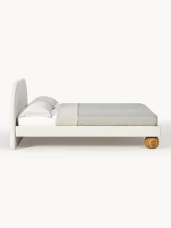 Camas Tapizadas|Camas></noscript>Westwing Collection Cama tapizada con patas esféricas de madera Rena Tejido grueso Off White, madera de roble