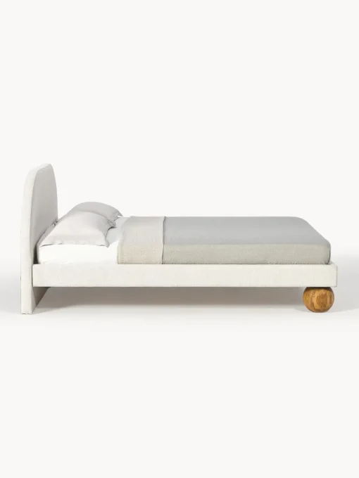 Camas Tapizadas|Camas>Westwing Collection Cama tapizada con patas esféricas de madera Rena Tejido grueso Off White, madera de roble