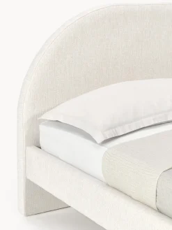 Camas Tapizadas|Camas></noscript>Westwing Collection Cama tapizada con patas esféricas de madera Rena Tejido grueso Off White, madera de roble