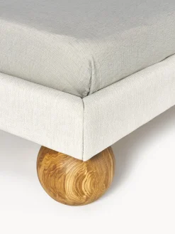 Camas Tapizadas|Camas></noscript>Westwing Collection Cama tapizada con patas esféricas de madera Rena Tejido grueso Off White, madera de roble