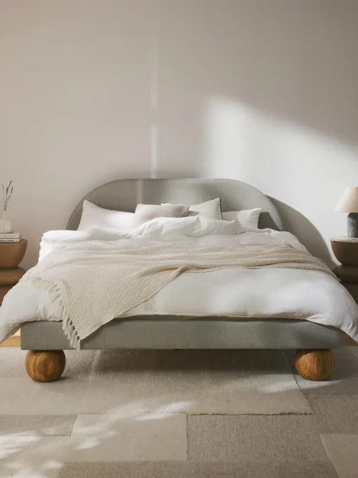 Discount Cama tapizada con patas esfericas de madera Rena Camas Tapizadas|Camas