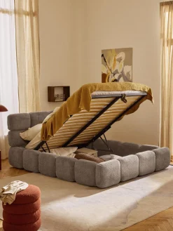 Best Cama tapizada de boreguillo bouclé con espacio de almacenamiento Tayla Camas Tapizadas|Camas