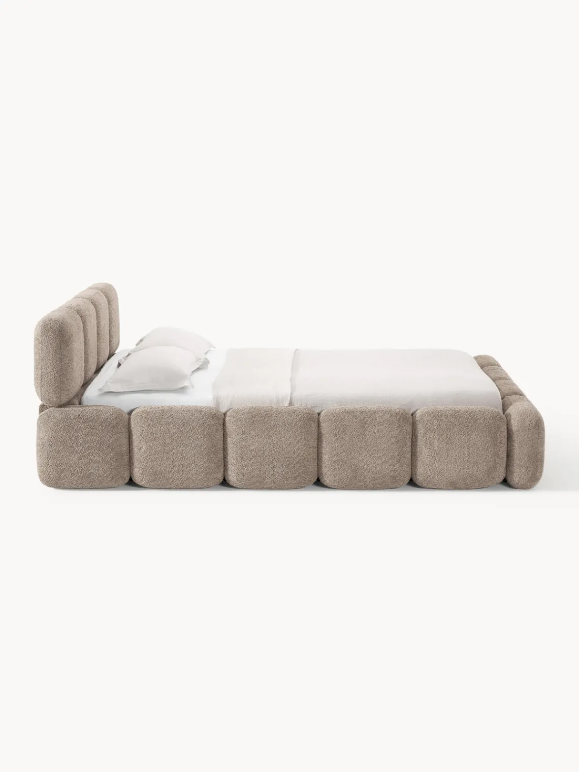 Camas Tapizadas|Camas>Westwing Collection Cama tapizada de boreguillo bouclé con espacio de almacenamiento Tayla Borreguillo bouclé taupe