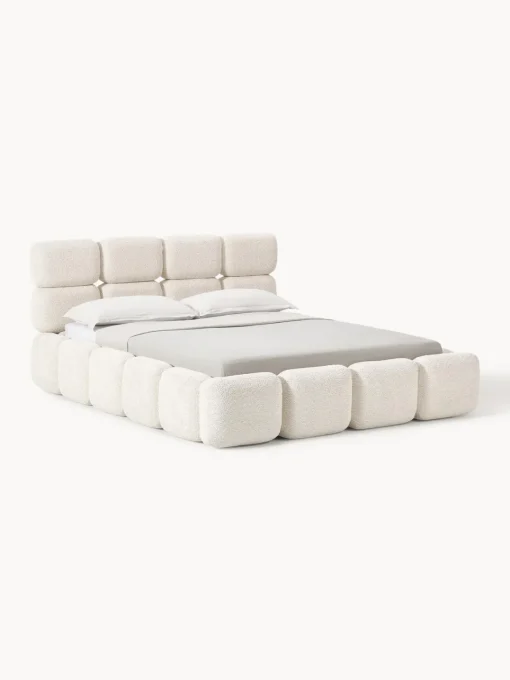 Camas Tapizadas|Camas>Westwing Collection Cama tapizada de boreguillo bouclé con espacio de almacenamiento Tayla Borreguillo bouclé blanco Off White
