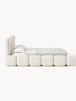 Camas Tapizadas|Camas></noscript>Westwing Collection Cama tapizada de borreguillo bouclé Tayla Borreguillo bouclé blanco Off White