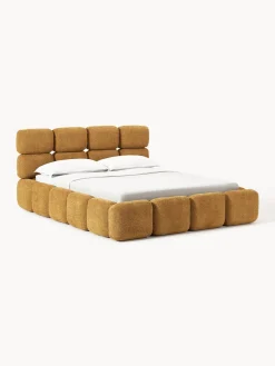 Camas Tapizadas|Camas>Westwing Collection Cama tapizada de borreguillo bouclé Tayla Borreguillo bouclé ocre