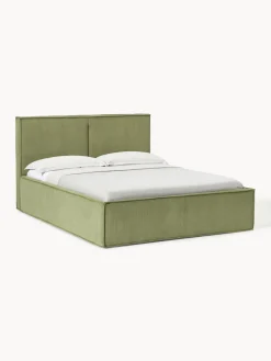 Camas Tapizadas|Camas>Westwing Collection Cama tapizada de pana con espacio de almacenamiento Dream Pana verde oliva