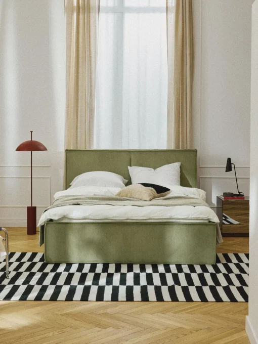 Camas Tapizadas|Camas>Westwing Collection Cama tapizada de pana con espacio de almacenamiento Dream Pana verde oliva