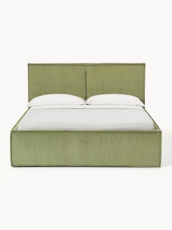 Camas Tapizadas|Camas></noscript>Westwing Collection Cama tapizada de pana con espacio de almacenamiento Dream Pana verde oliva