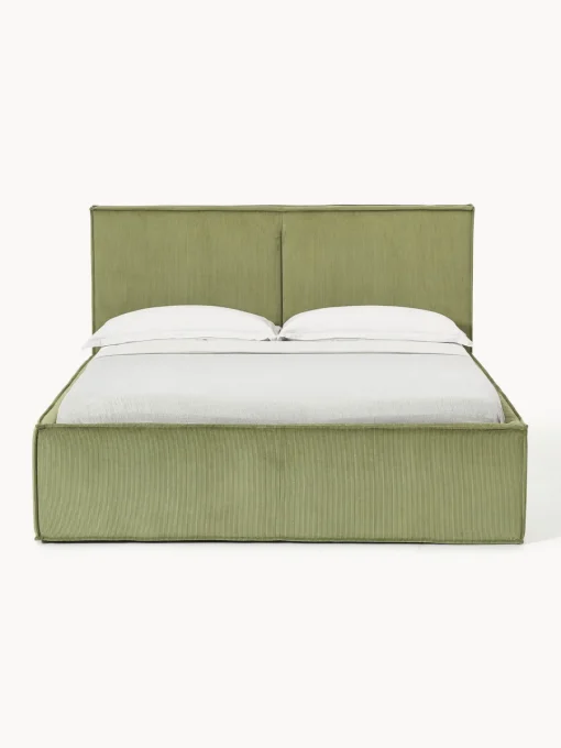Camas Tapizadas|Camas>Westwing Collection Cama tapizada de pana con espacio de almacenamiento Dream Pana verde oliva