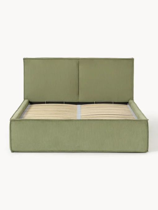 Camas Tapizadas|Camas>Westwing Collection Cama tapizada de pana con espacio de almacenamiento Dream Pana verde oliva