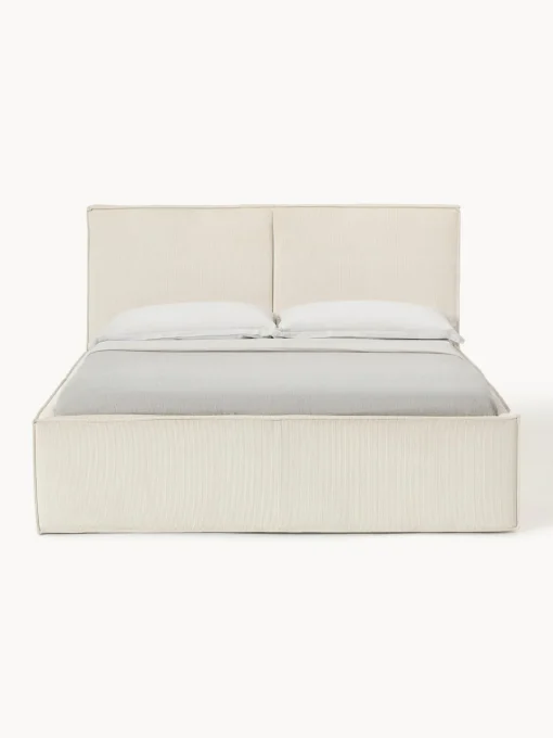 Camas Tapizadas|Camas>Westwing Collection Cama tapizada de pana con espacio de almacenaje Dream Pana blanco Off White