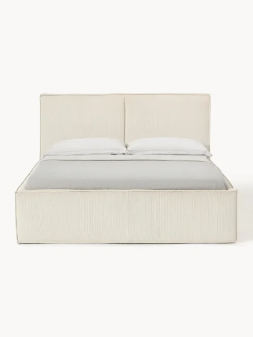 Camas Tapizadas|Camas>Westwing Collection Cama tapizada de pana con espacio de almacenaje Dream Pana blanco Off White