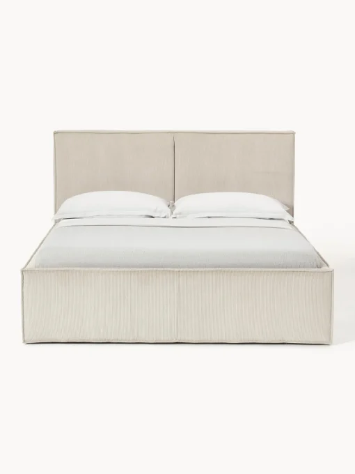 Camas Tapizadas|Camas>Westwing Collection Cama tapizada de pana con espacio de almacenamiento Dream Pana beige claro