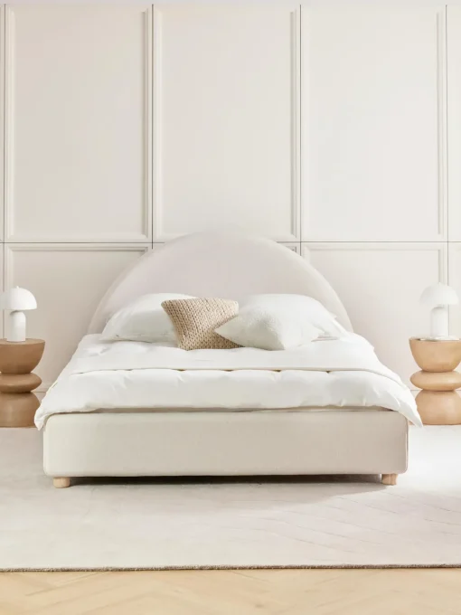 Camas Tapizadas|Camas>Westwing Collection Cama tapizada Ebba, con espacio de almacenamiento Tejido grueso beige claro