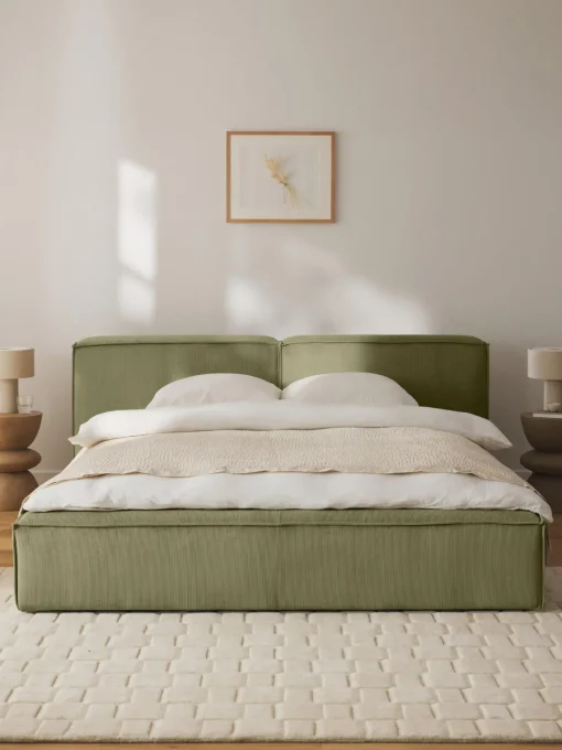 Clearance Cama tapizada en pana Lennon, con espacio de almacenamiento Camas Tapizadas|Camas